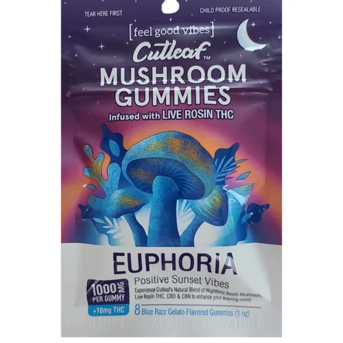 Sunset Blue Razz Gelato Cutleaf Euphoria Mushroom Gummies 1000mg